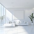 © Abanop - ultrarealistic.modern white interiour with big blank wall for painting.
