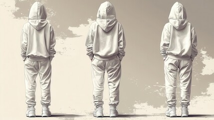 sporty streetwear ensemble crisp white hoodie and matching sweatpants on invisible model clean lines minimalist design vector illustration highlights versatility and comfort of active wear