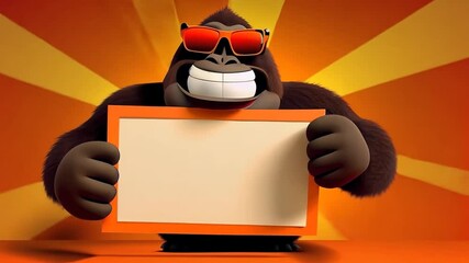 Poster - Cartoon Gorilla Promoting a Product on a Vibrant Display Billboard Generative AI