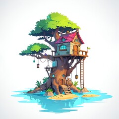 Poster - A Cozy Treehouse Nestled in a Lush Canopy