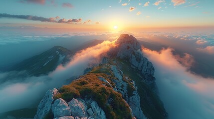 Canvas Print - Mountain Peak Sunset with Clouds