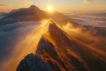 Sticker - Golden Sunrise over Majestic Mountain Peaks