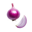 © JR-50 - A single red onion with a cut wedge, isolated on a black background.