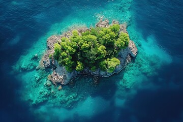 Canvas Print - Aerial View of a Small Island in the Middle of the Ocean