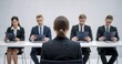 © Erika - Woman in a Professional Job Interview Facing a Panel of Four Interviewers in Formal Business Attire