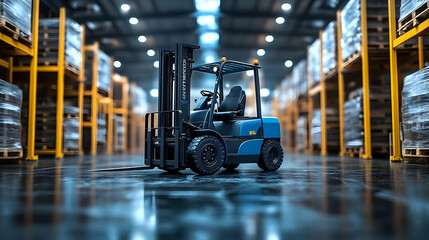 A forklift in a warehouse, ready for material handling tasks.