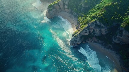 Poster - Aerial View of a Secluded Beach and Cliffs