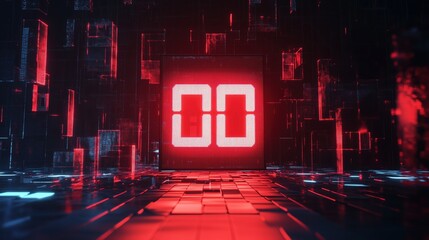Aufkleber - A red digital clock with the numbers 0 and 0 on it. The clock is surrounded by a dark background