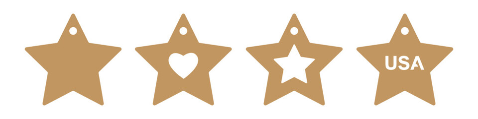 Set of 4th of July patriotic gift tags with star shape. Vector templates for cutting