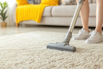 Person cleaning floor with vacuum cleaner