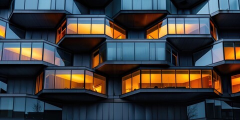 Poster - Modern apartment building with a geometric honeycomb facade