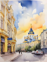 Wall Mural - Kyiv city Ukraine watercolor art