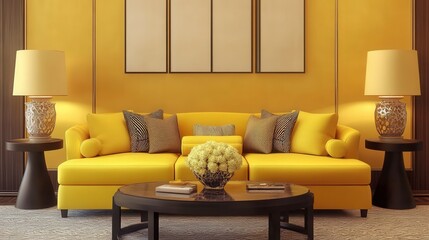 Wall Mural - Modern Elegance: Chic Living Room with Yellow Sofa and Stylish Decor