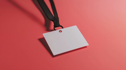 Wall Mural - Blank White Name Tag with Black Lanyard on a Red Background