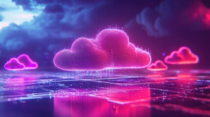 Wall Mural - Futuristic Cloud Computing Concept with Digital Data Connections