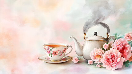 Sticker - Elegant Tea Time: Delightful Watercolor Illustration