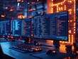 © Nawarit - Computer programming with code displayed on multiple monitors, tech-savvy style, sharp focus, high detail