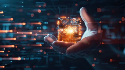 Poster - Hand Holding A Glowing Circuit Board