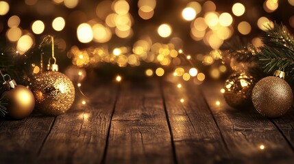 Canvas Print - Festive Christmas Baubles on Rustic Wooden Table