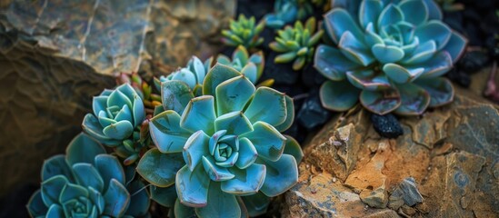 Canvas Print - Blue Petaled Rockery Plant In Flower