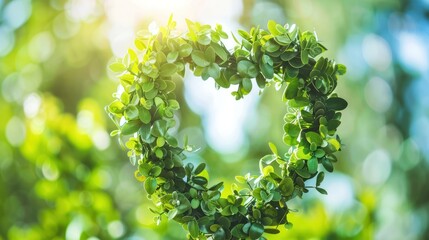 Wall Mural - Heart-shaped Green Leaves Against a Blurred Background