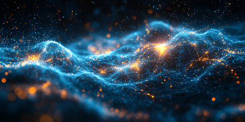 Wall Mural - Abstract background with glowing blue and orange particles.