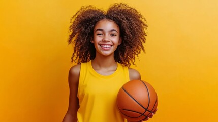 Wall Mural - Smiling Girl Holding Basketball