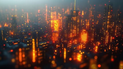 Canvas Print - cyberpunk cityscape with holographic data streams futuristic skyscrapers aglow with neon interconnected by luminous digital networks against night sky