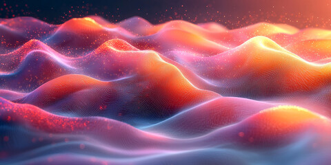 Wall Mural - Abstract digital landscape with glowing particles and vibrant colors.