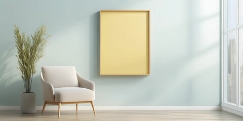 Canvas Print - A cozy armchair and a framed yellow canvas create a serene corner in a bright sunlit room