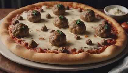 Sticker - meatball pizza on a table