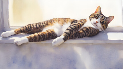 Adorable Tabby Cat Basking in the Sun, Perfect for Your Pet-Themed Design