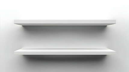 Two minimalist white shelves against a plain background.