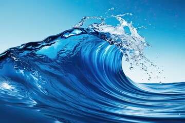 Wall Mural - Dynamic Blue Wave Splash Graphic with Fluid Droplets and Energetic Motion