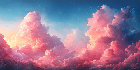 Poster - A dreamy sky filled with fluffy pink clouds and a touch of blue.