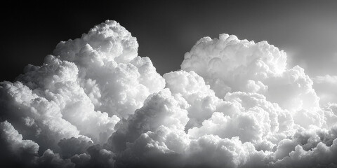 Wall Mural - A dramatic black and white image of a massive cumulus cloud formation filling the sky.