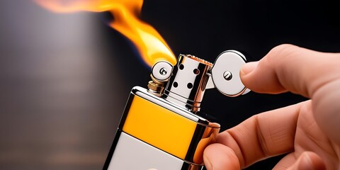 A lighter being ignited with a dark background  