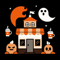 Wall Mural - Spooky Ghost Coffee Fall Halloween vector illustration