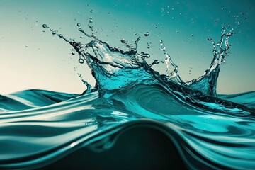 Wall Mural - Turquoise Water Splash Motion with Droplets and Waves Effects