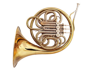 watercolor clipart illustration of classical french horn,with isolated background.