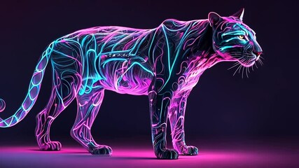 Poster - Glowing Panther Illuminated With Neon Lines at Night Generative AI