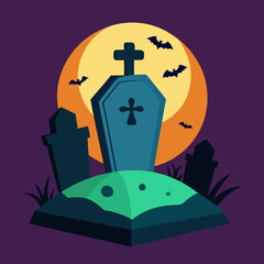 Sticker - Halloween grave vector illustration