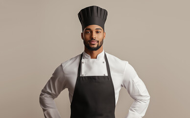 Sticker - Chef kitchen apron. Chef cook in a uniform, kitchen apron, wearing protective apparel, culinary environment, food service setting, chef in kitchen interior, apron mock-up. Realistic style photo