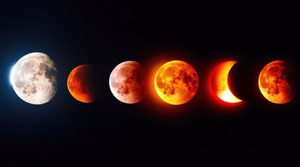 Blood Moon Eclipse Stages in Night Sky