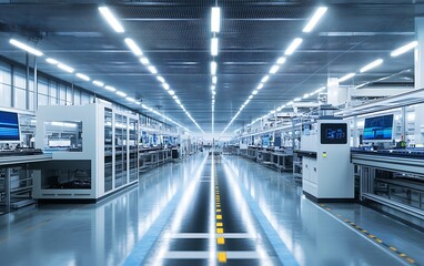 Poster - High-Tech Electronics Assembly Plant with Automated Circuit Board Production in Pristine Environment