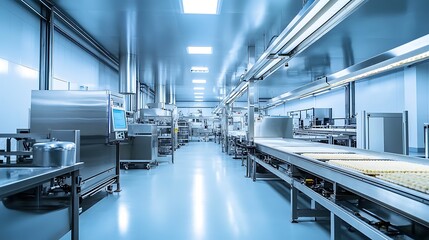 Poster - High-Tech Food Processing Factory with Pristine Stainless Steel Equipment and Efficient Operations