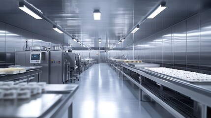 Poster - High-Tech Food Processing Factory with Pristine Stainless Steel Equipment and Efficient Operations