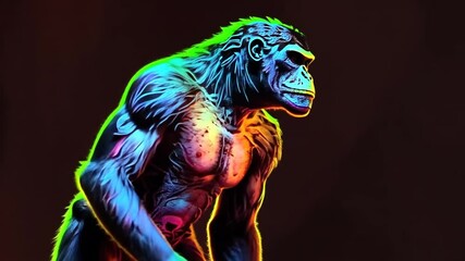 Poster - Colorful Digital Gorilla Artwork With Vibrant Neon Highlights Generative AI