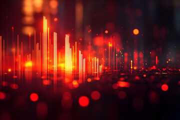 Poster - Vibrant abstract visualization of sound waves glowing in red and orange hues, creating a captivating digital atmosphere.