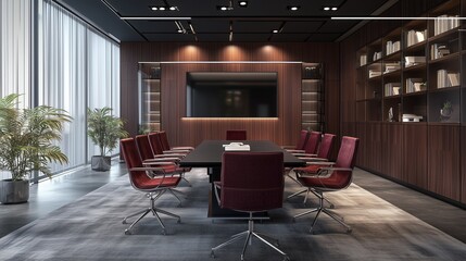 Poster - modern conference room with elegant decor and natural light, designed for corporate meetings and dis